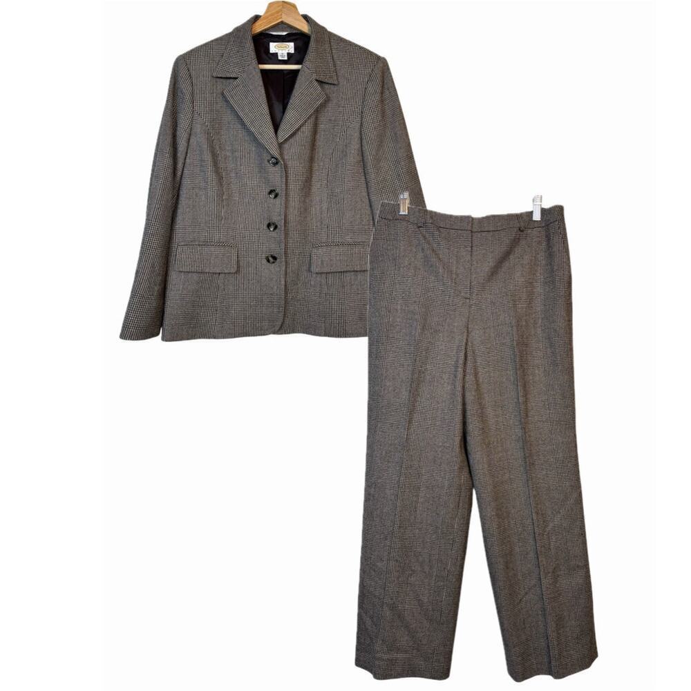 Talbots Wool Houndstooth Suit Blazer Size 14 Trousers 12 Plaid Professional